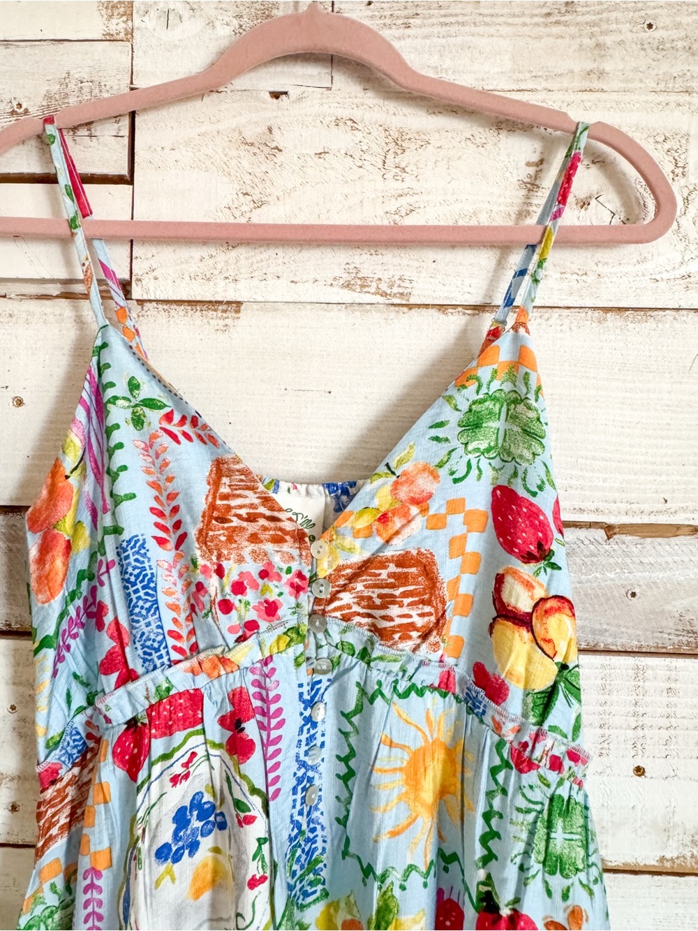 Very J Light Blue Floral & Fruit Print Sundress - Picture 2 of 6